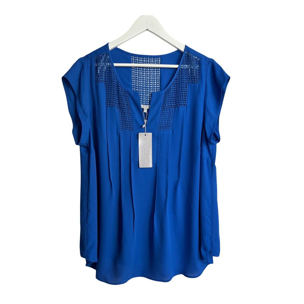 DANIEL RAINN ESTEFANY COBALT BLUE LACE SPLIT NECK BLOUSE TOP WOMENS SIZE 1X